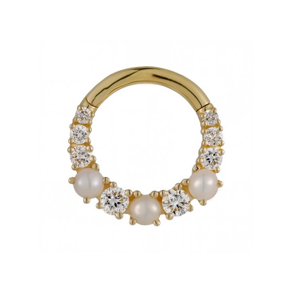 18Kt Solid Yellow Gold Triple Pearls Hinged Ring