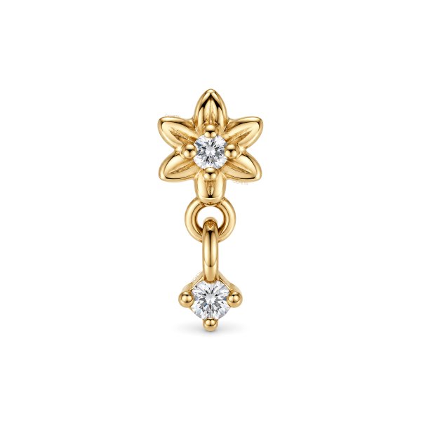 14Kt Solid Yellow Gold Small Flower Gem Dangle Top