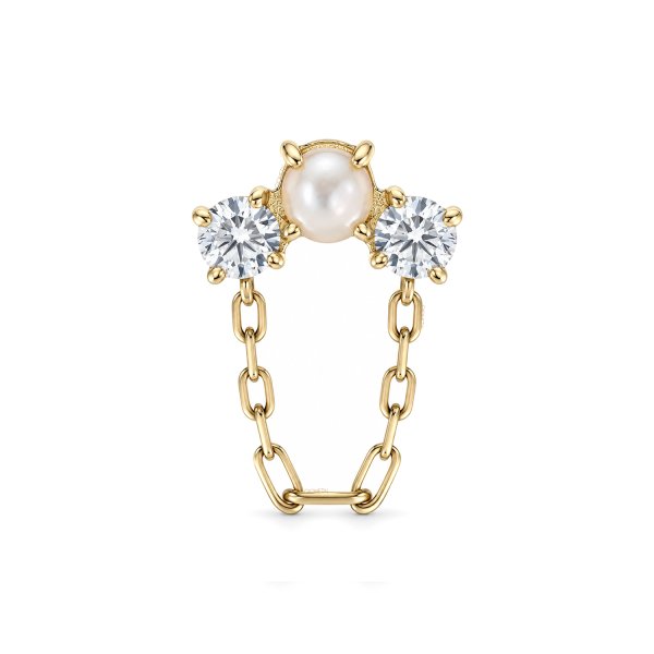 14Kt Solid Yellow Gold Pearl and Gem Cluster Chain Dangle Top