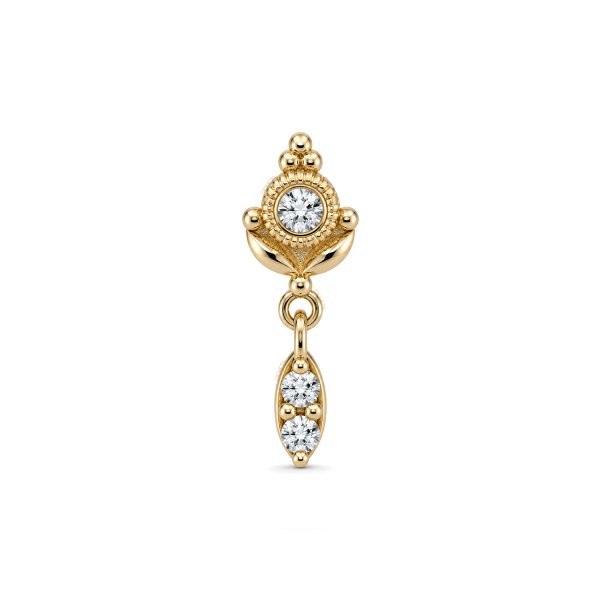 14Kt Solid Yellow Gold Floral Gem Marquise Dangle Top