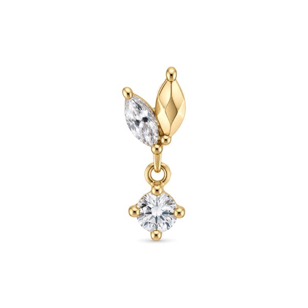 14Kt Solid Yellow Gold Duo Leaf Gem Dangle Top