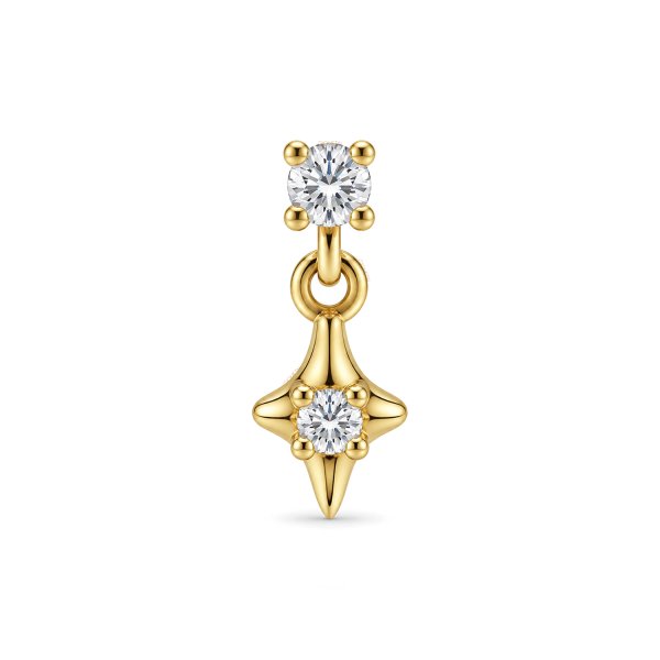 14Kt Solid Yellow Gold Star Round Gem Dangle Top