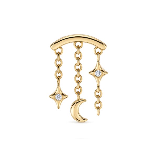 14Kt Solid Yellow Gold Moon Star Tassel Dangle Top