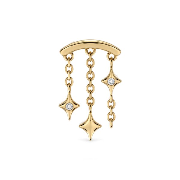 14Kt Solid Yellow Gold Triple Star Tassel Dangle Top