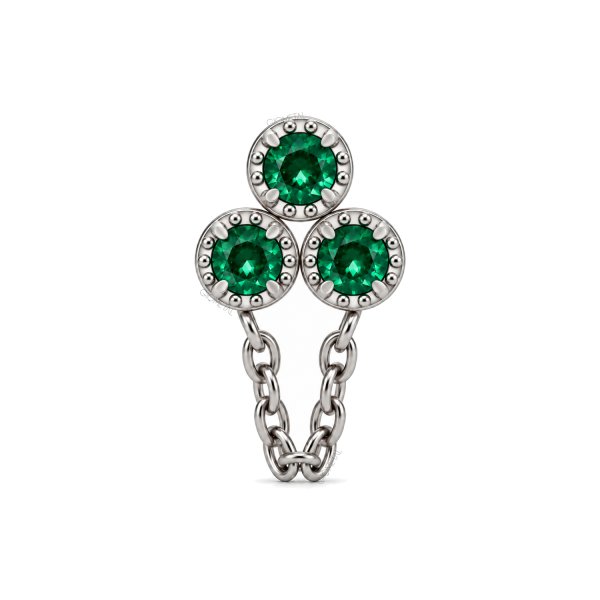 Titanium Threadless Green Triple Halo Chain Dangle Top