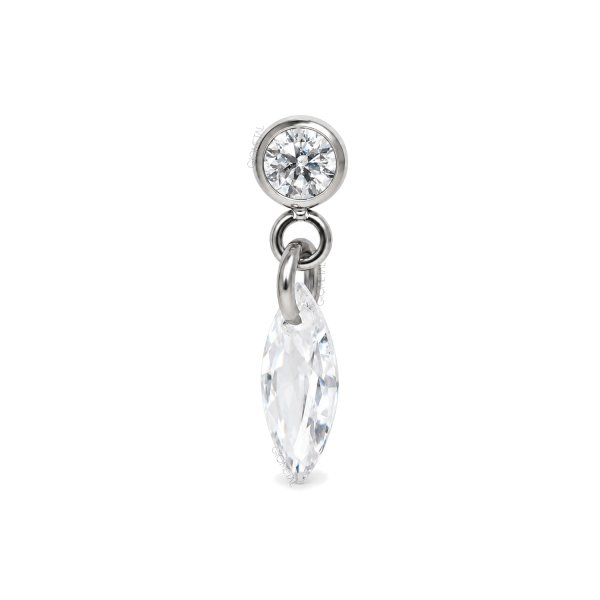 Titanium Threadless Bezel Round CZ with Marquise Dangle Top